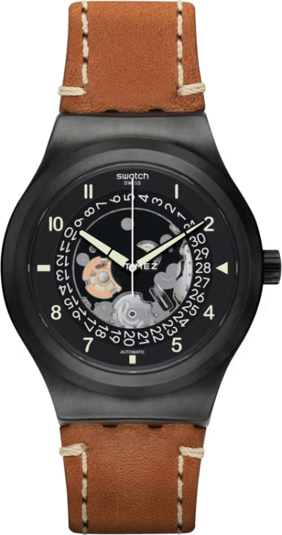 Swatch,IRONY 42mm,42mm,Stainless Steel,Black,Automatic,Day,Tonneau,YIB402