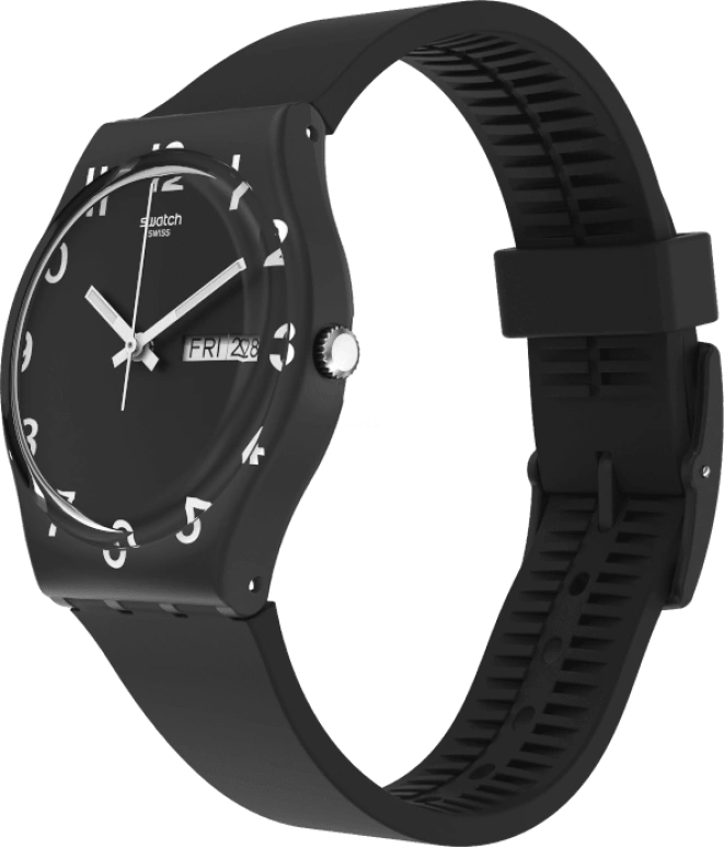 Swatch,Originals 39.20mm,39.20mm,Plastic,Black,Sapphire,Crystal Glass,Closed,GB757