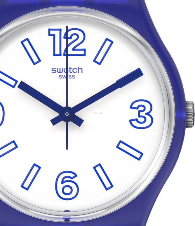 Swatch,Originals 34mm,34mm,Plastic,White,Quartz,Tonneau,Blue,GN268