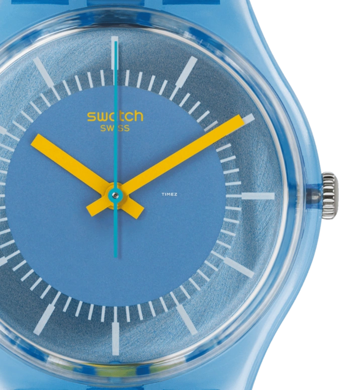Swatch,Special Edition 39.20mm,39.20mm,Plastic,Blue,Quartz,Tonneau,Transparent,GS147