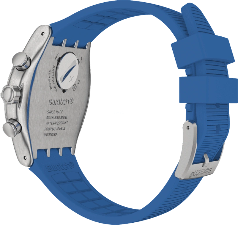 Swatch,IRONY 43mm,43mm,Stainless Steel,Black,Silver,Blue,Minutes,YVS485