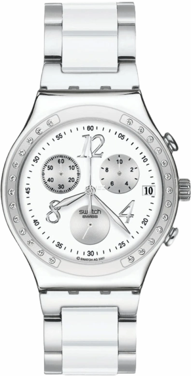 Swatch,CLASSIC 40mm,40mm,Stainless Steel,White,Quartz,Chronograph,Day,YCS511GC