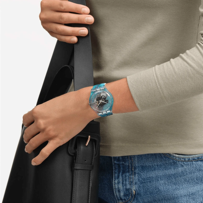 Swatch,Originals 41mm,41mm,Plastic,Blue,Transparent,Pink,Quartz,Round,Transparent,SUOK144,SUOK144-067
