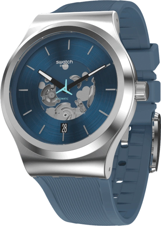 Swatch,IRONY 42mm,42mm,Stainless Steel,Blue,Open,YIS430