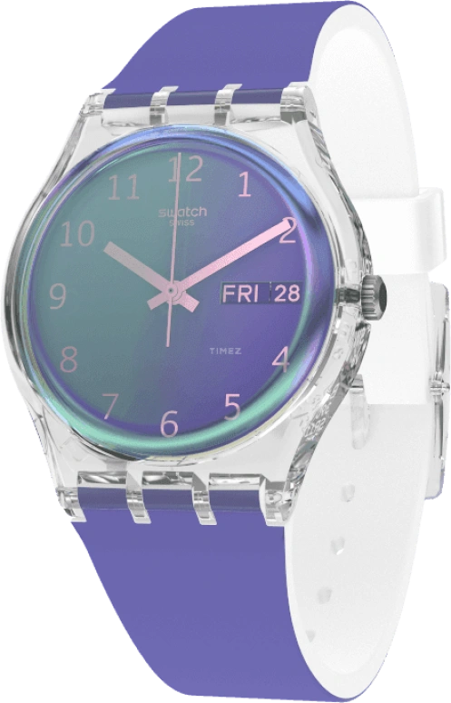Swatch,Originals 34mm,34mm,Plastic,Purple,Green,Sapphire,Crystal Glass,GE718