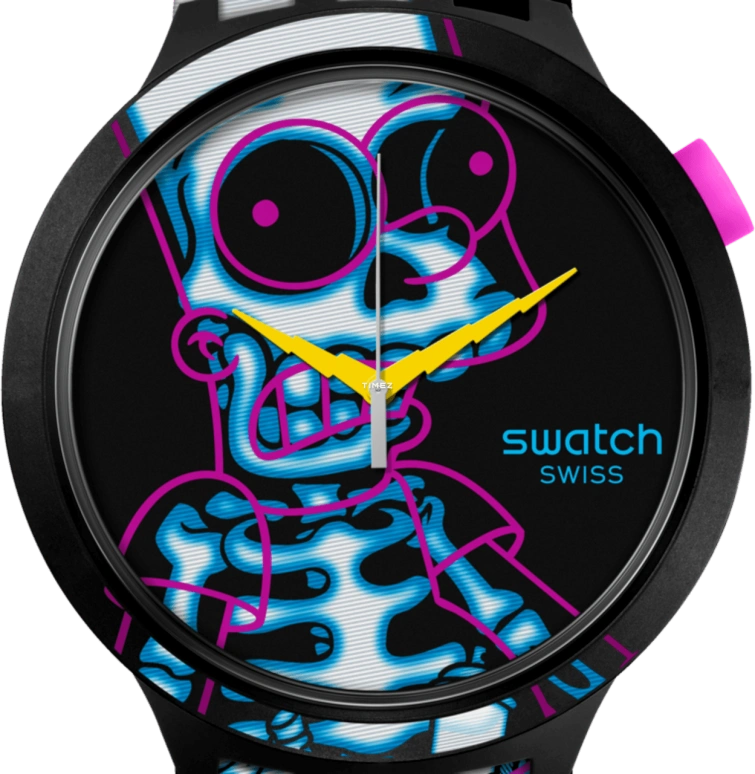 Swatch,THE SIMPSONS 47mm,47mm,Plastic,Black,Blue,Quartz,Glass,Round,SB01Z105