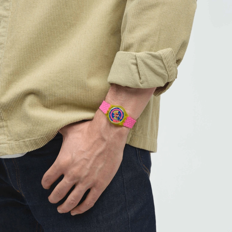 Swatch,NEON 34mm,34mm,Bio-sourced,Multi-Color,Purple,Quartz,Date,Day,SO28J700