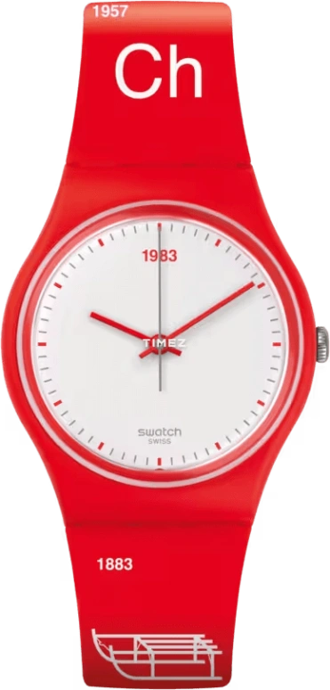 Swatch,Originals 34mm,34mm,Plastic,White,Quartz,Tonneau,Red,GR168