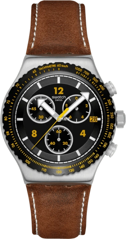 Swatch,IRONY 43mm,43mm,Stainless Steel,Black,Quartz,Chronograph,Day,YVS530
