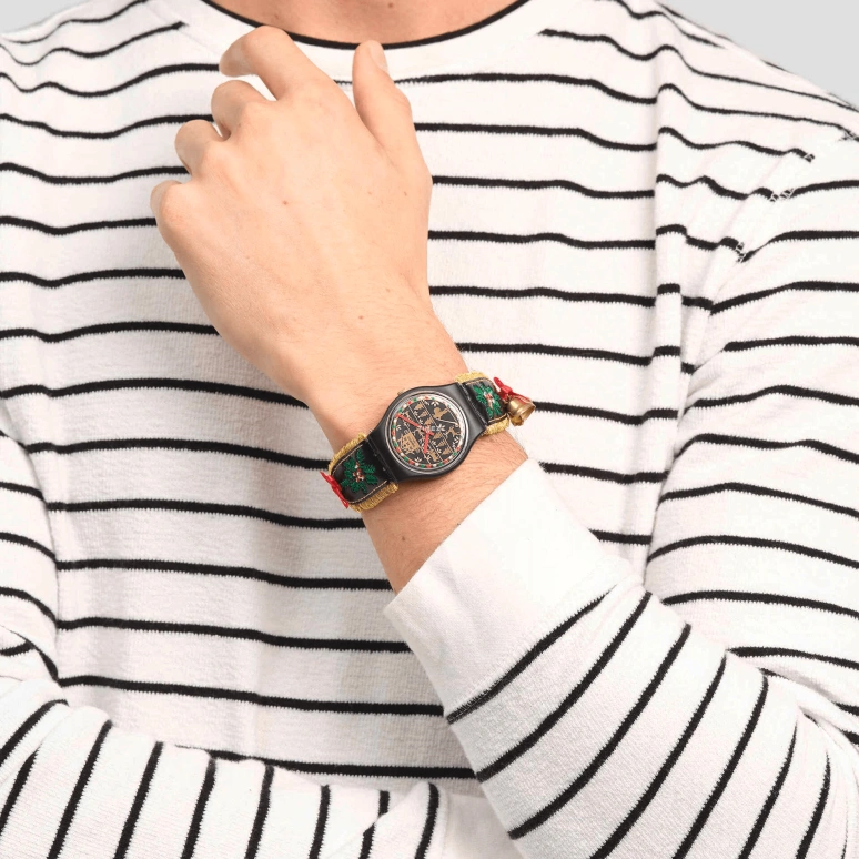Swatch,Other 34mm,34mm,Bio-sourced,Black,Gold,Quartz,Round,Black,SO28B115