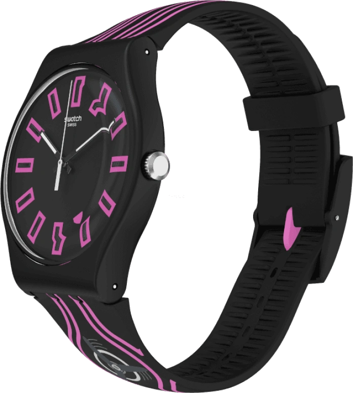 Swatch,Originals 41mm,41mm,Plastic,Black,Pink,Sapphire,Crystal Glass,SUOB146C