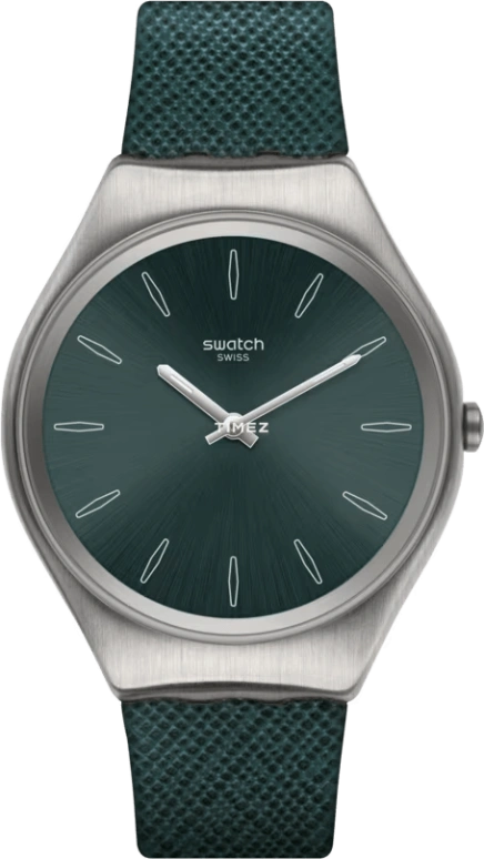Swatch,SKIN 38mm,38mm,Stainless Steel,Green,Quartz,Tonneau,Silver,SYXS121