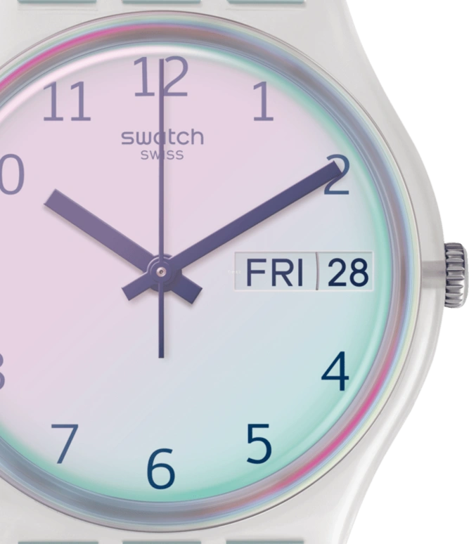 Swatch,Originals 34mm,34mm,Plastic,Blue,Pink,Sapphire,Crystal Glass,GE713