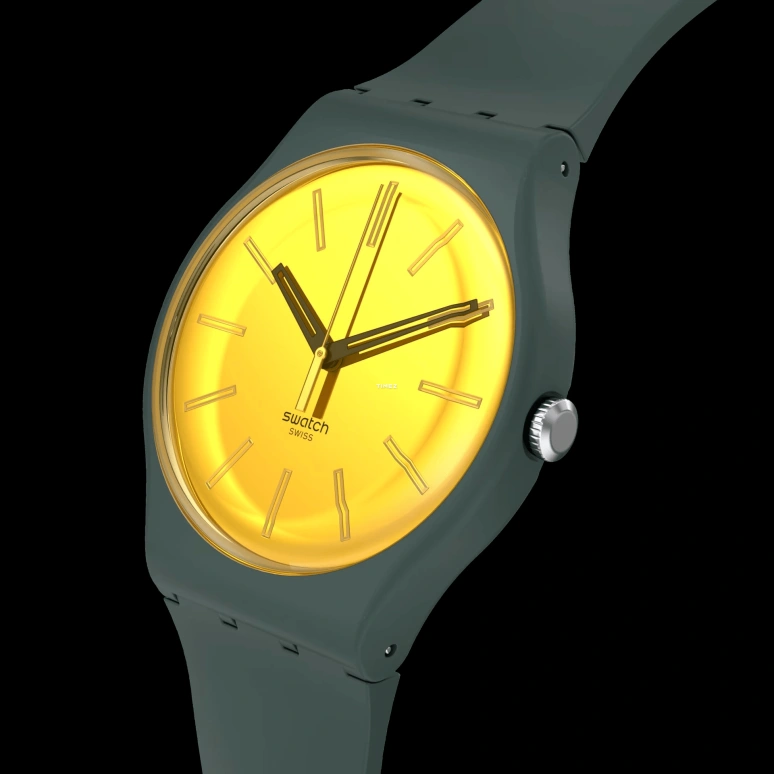 Swatch,Originals 41mm,41mm,Bio-sourced,Yellow,Quartz,Tonneau,Green,SO29G103
