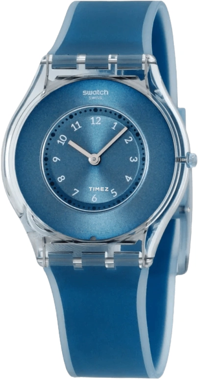 Swatch,CLASSIC 34mm,34mm,Plastic,Blue,Quartz,Tonneau,Transparent,SFS103