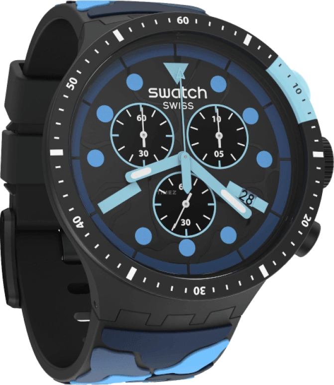 Swatch,THE BOLD 47mm,47mm,Plastic,Black,Sapphire,Crystal Glass,Closed,SB02B408