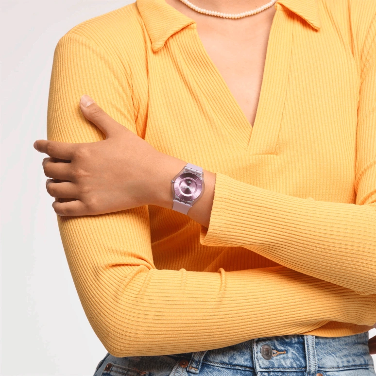 Swatch,Other 34mm,34mm,Bio-sourced,Purple,Quartz,Sapphire,Crystal Glass,Round,SS08V100,SS08V100-S14