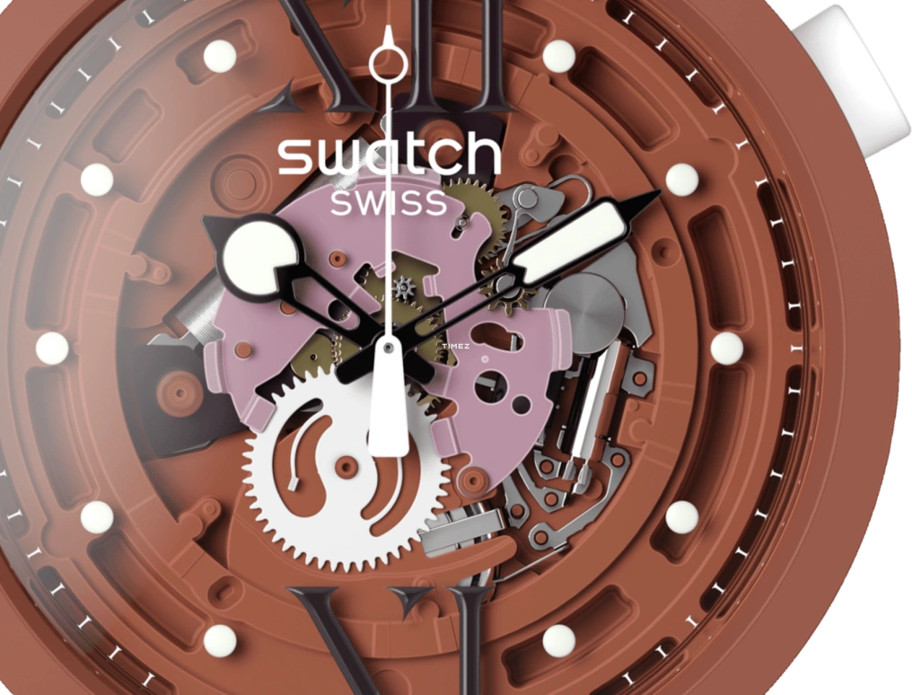 Swatch,Other 47mm,47mm,Bio-sourced,Brown,Quartz,Sapphire,Crystal Glass,Round,SB05C100