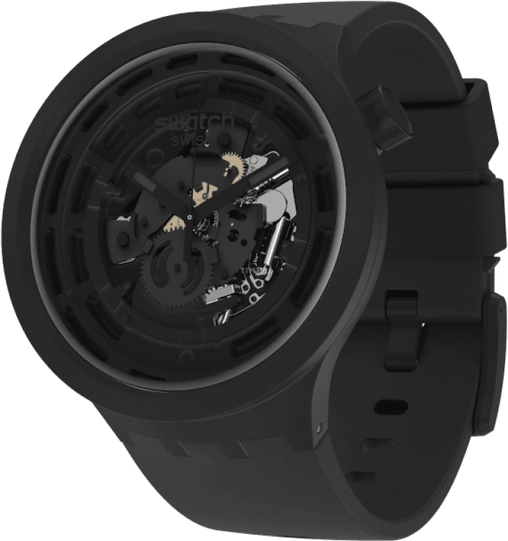 Swatch,Other 47mm,47mm,Bioceramic,Black,Skeleton,Quartz,Sapphire,Crystal Glass,Round,SB03B100