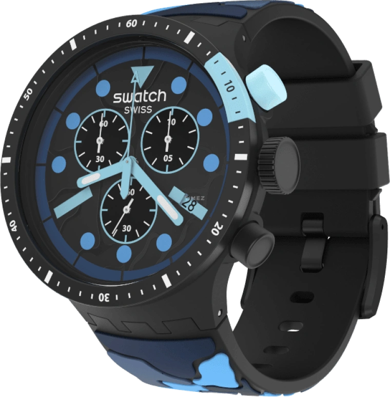 Swatch,THE BOLD 47mm,47mm,Plastic,Black,Sapphire,Crystal Glass,Closed,SB02B408