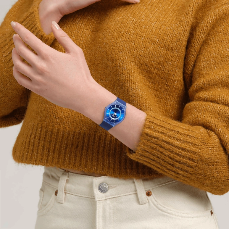 Swatch,SKIN 34mm,34mm,Bio-sourced,Blue,Quartz,Round,SS08I100