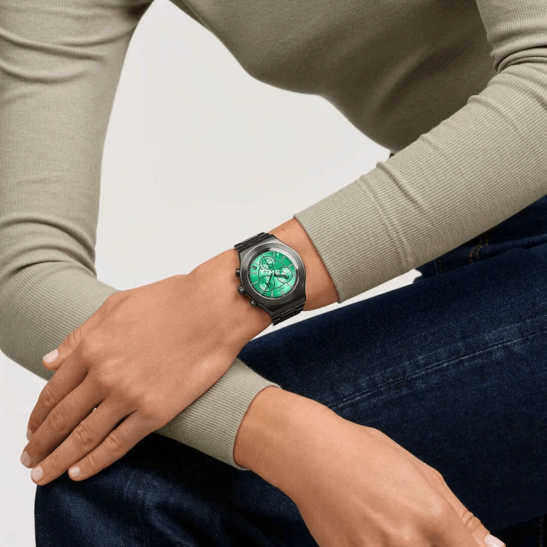 Swatch,IRONY 43mm,43mm,Stainless Steel,Green,Quartz,Chronograph,Day,YVM407G