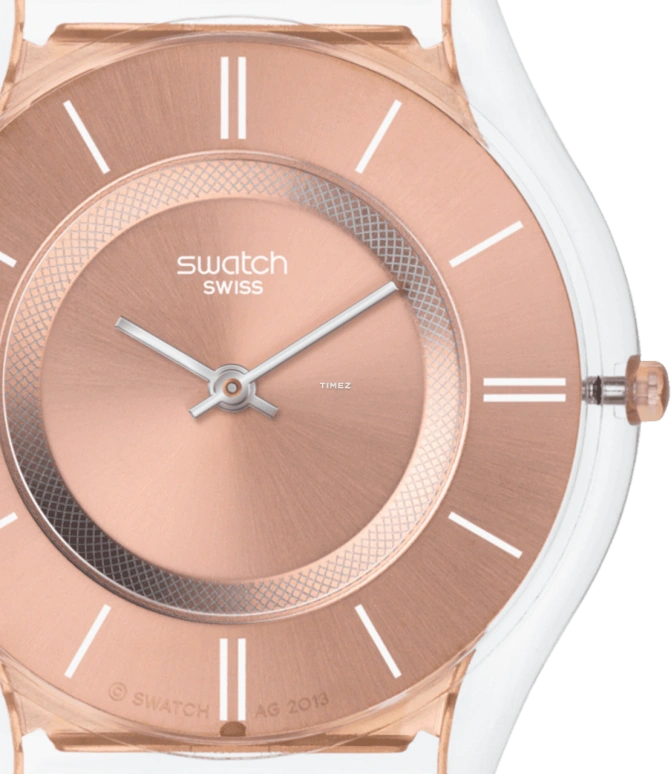Swatch,Originals 34mm,34mm,Bio-sourced,Pink,Rose Gold,Automatic,Sapphire,Crystal Glass,Round,SS08K104M
