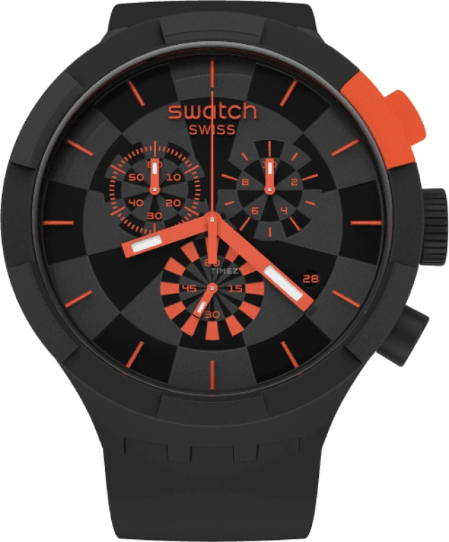 Swatch,THE BOLD 47mm,47mm,Plastic,Black,Sapphire,Crystal Glass,SB02B402