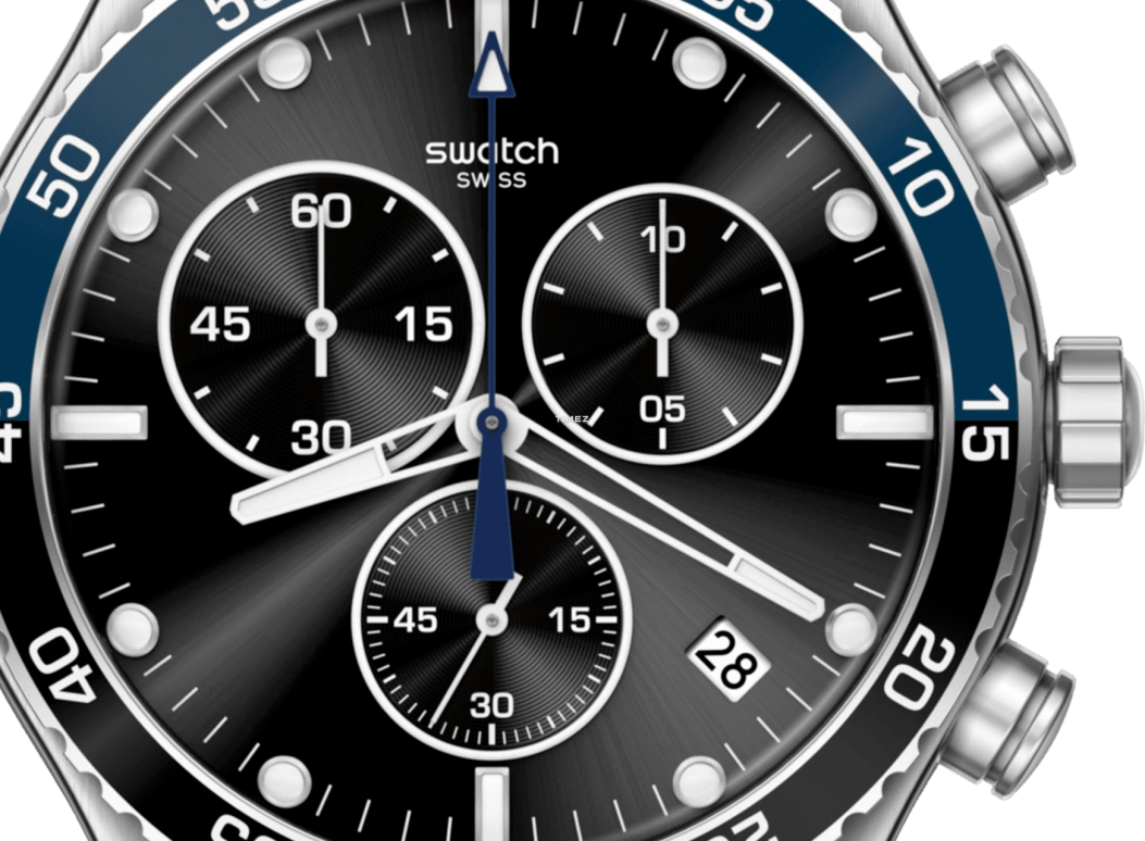 Swatch,Other 43mm,43mm,Stainless Steel,Black,Quartz,Chronograph,Day,YVS507G
