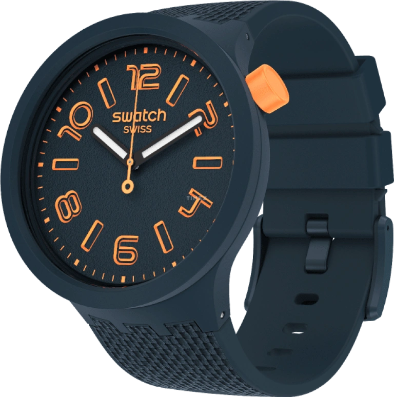 Swatch,THE BOLD 47mm,47mm,Plastic,Blue,Sapphire,Crystal Glass,Closed,SO27N107