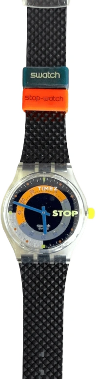 Swatch,Other 34mm,34mm,Plastic,Black,Grey,Orange,Quartz,Sapphire,Crystal Glass,Tonneau,SSK100