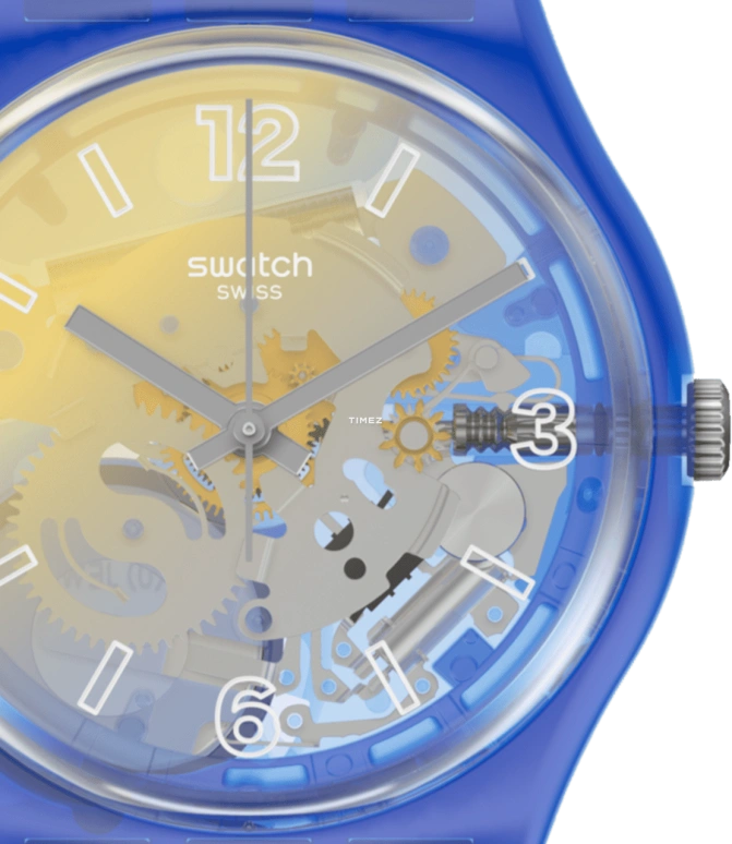 Swatch,Other 34mm,34mm,Plastic,Yellow,Quartz,Tonneau,Blue,GN278