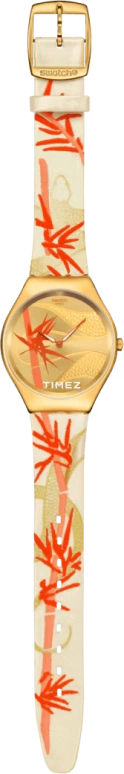 Swatch,SKIN 38mm,38mm,Stainless Steel,Champagne,Red,Quartz,Glass,Tonneau,SYXZ105
