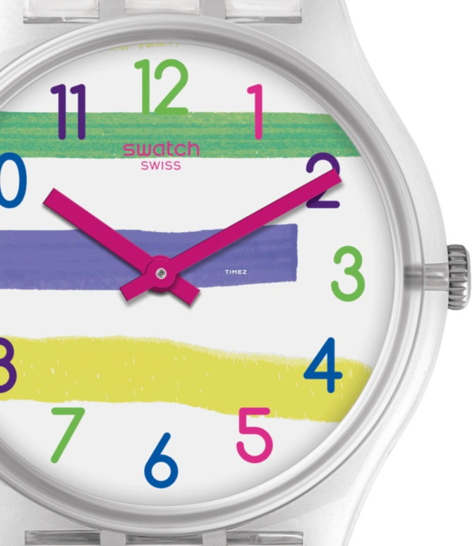 Swatch,Originals 34mm,34mm,Plastic,White,Quartz,Tonneau,Transparent,GE254