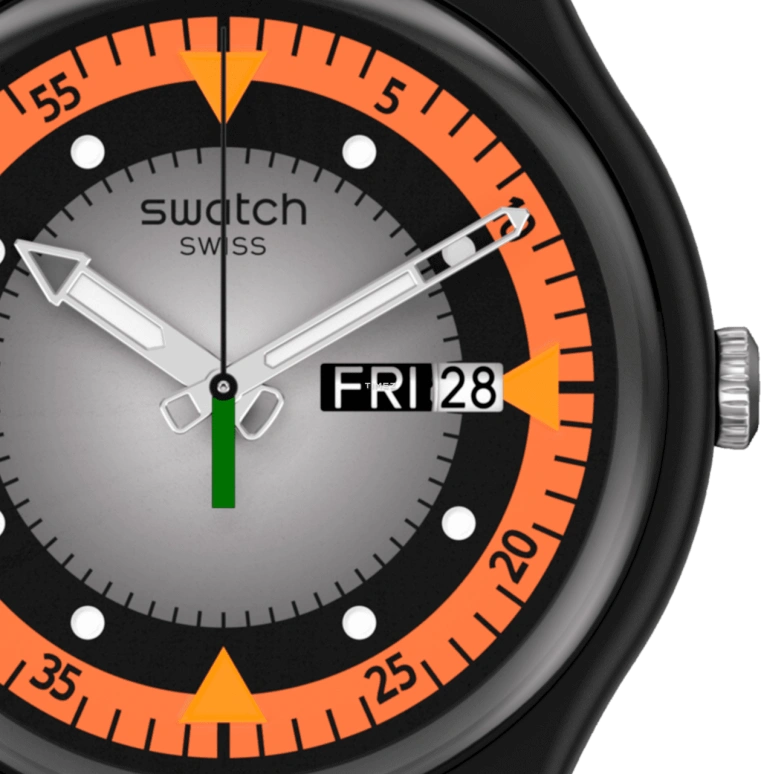 Swatch,Other 41mm,41mm,Bio-sourced,Grey,Orange,Quartz,Sapphire,Crystal Glass,Round,SO29B701