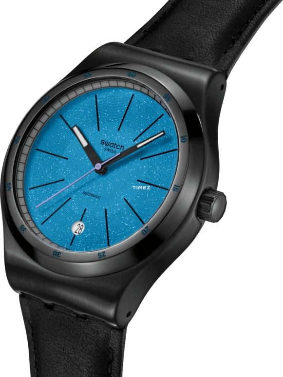 Swatch,IRONY 42mm,42mm,Stainless Steel,Blue,Automatic,Round,Black,YIB408