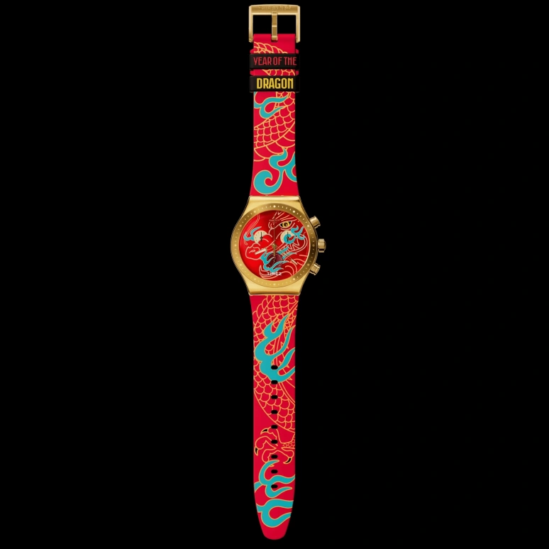 Swatch,Other 43mm,43mm,Stainless Steel,Red,Quartz,Round,Gold,YVZ100