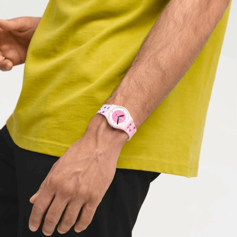 Swatch,Other 34mm,34mm,Bio-sourced,Pink,White,Quartz,Sapphire,Crystal Glass,Round,SO28P109