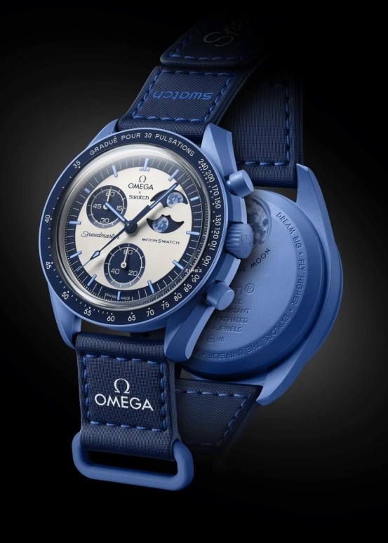 Swatch,BIOCERAMIC 42mm,42mm,Bioceramic,White,Blue,Quartz,Chronograph,Moonphase,SO33N700