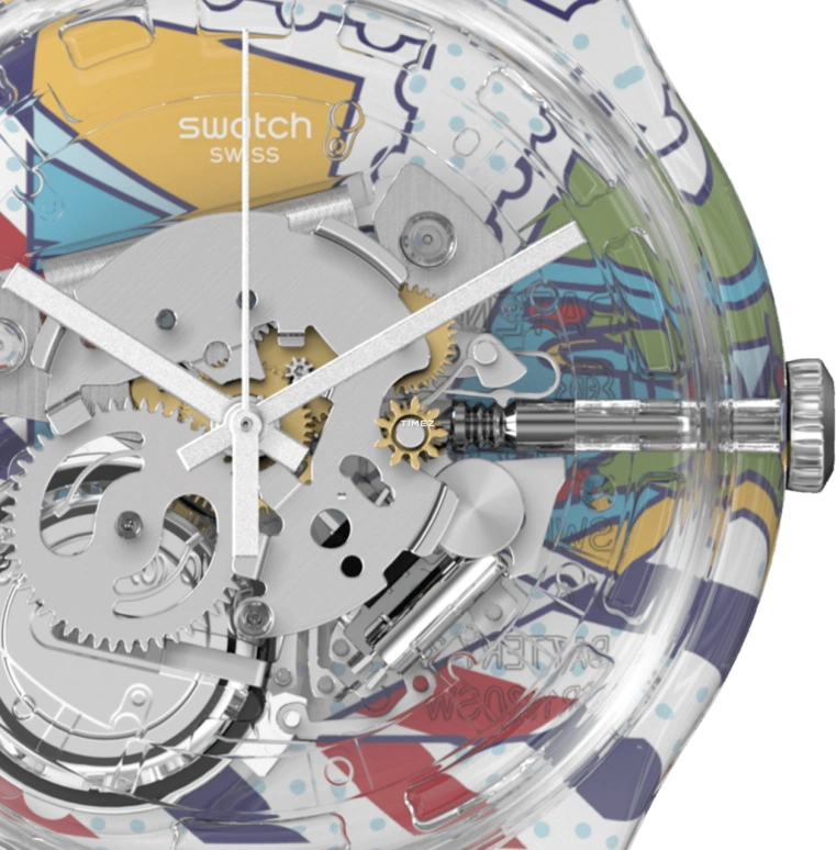 Swatch,Originals 41mm,41mm,Plastic,Multi-Color,Quartz,Tonneau,Transparent,SUOK137,SUOK137-023