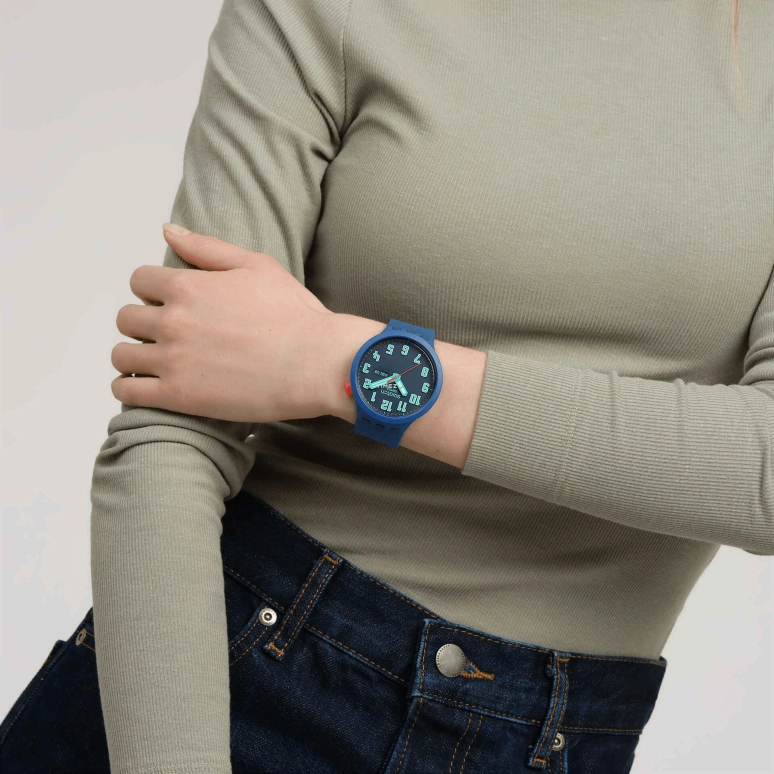 Swatch,THE BOLD 47mm,47mm,Plastic,Blue,Quartz,Date,Day,SB01N700