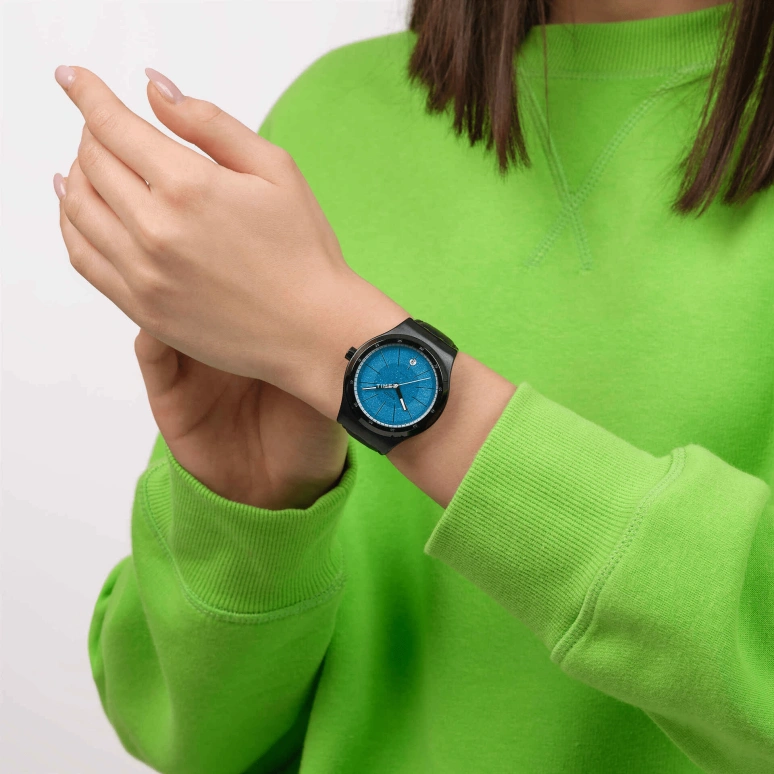 Swatch,IRONY 42mm,42mm,Stainless Steel,Blue,Automatic,Round,Black,YIB408