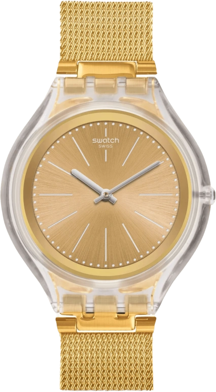 Swatch,SKIN 40mm,40mm,Plastic,Gold,Quartz,Tonneau,Transparent,SVUK101M