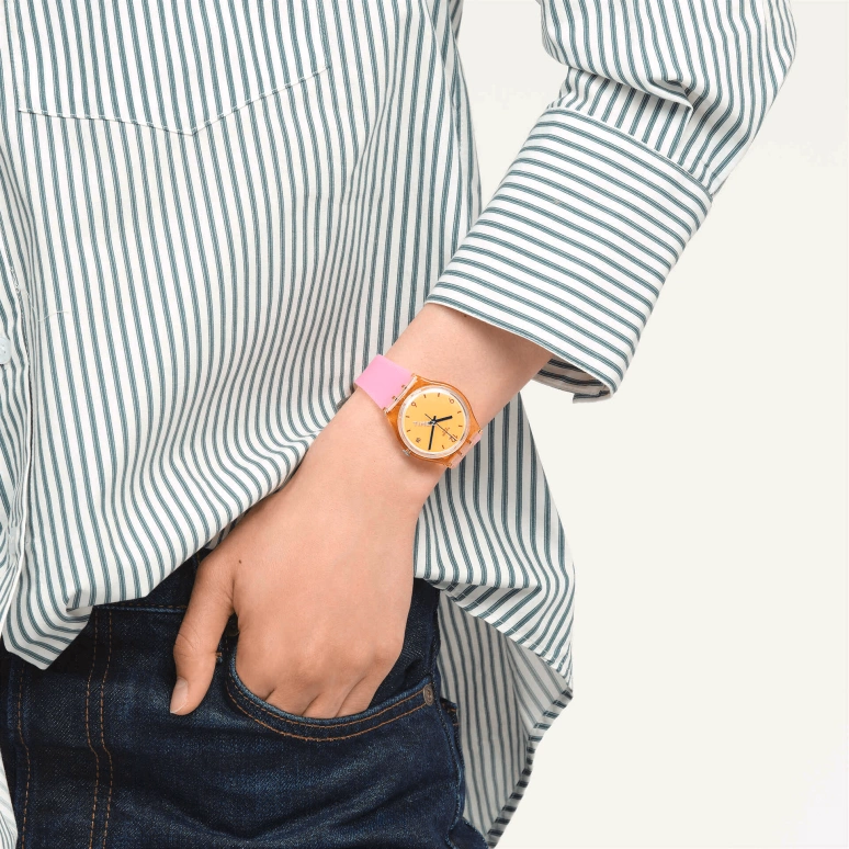 Swatch,Other 34mm,34mm,Bio-sourced,Orange,Quartz,Sapphire,Round,SO28O401