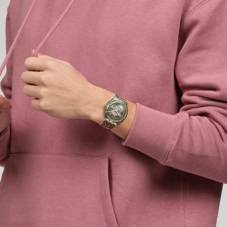 Swatch,Originals 41mm,41mm,Plastic,Transparent,Quartz,Sapphire,Crystal Glass,Round,SUOK137,SUOK137-043