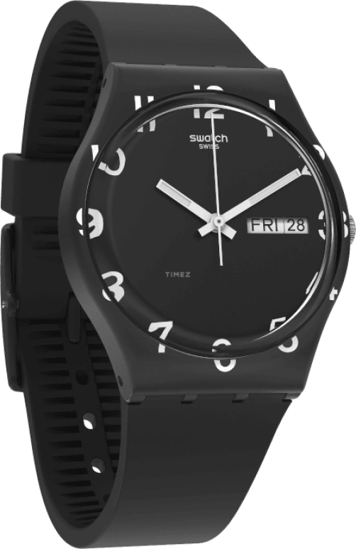 Swatch,Originals 39.20mm,39.20mm,Plastic,Black,Sapphire,Crystal Glass,Closed,GB757