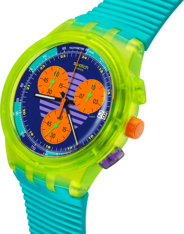 Swatch,Originals 42mm,42mm,Plastic,Purple,Orange,Quartz,Chronograph,Day,SUSJ404