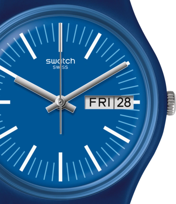 Swatch,Originals 34mm,34mm,Plastic,Blue,Quartz,Round,Silver,GZ708