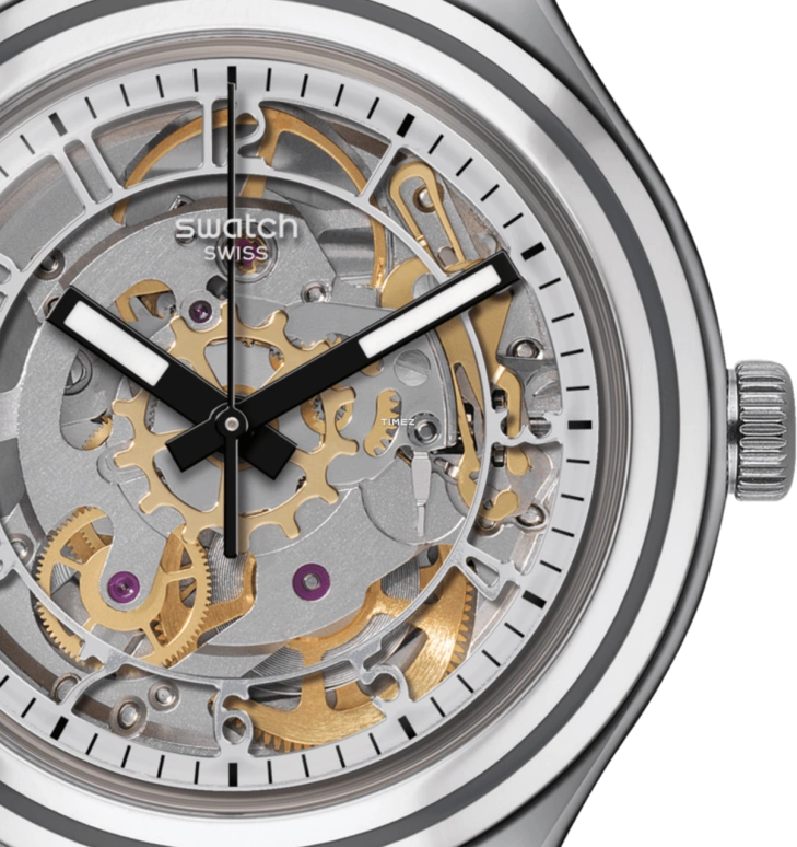 Swatch,Other 37.40mm,37.40mm,Stainless Steel,Skeleton,Automatic,Sapphire,Crystal Glass,Round,YAS112C