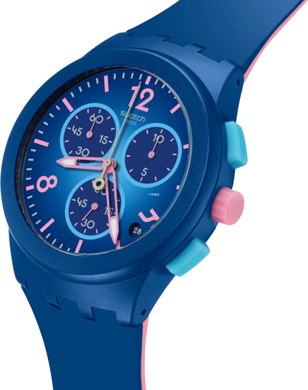 Swatch,Originals 42mm,42mm,Plastic,Blue,Quartz,Chronograph,Day,SUSN420